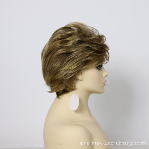 AISHILI Synthetic Short Bloned Brown High Quality Hair Wigs pixie cut Nature Wave hair synthetic hair wig For Fashion Women